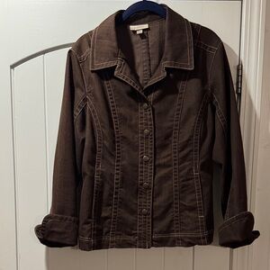 Dressbarn Brown Jean Jacket with Contrast Stitching